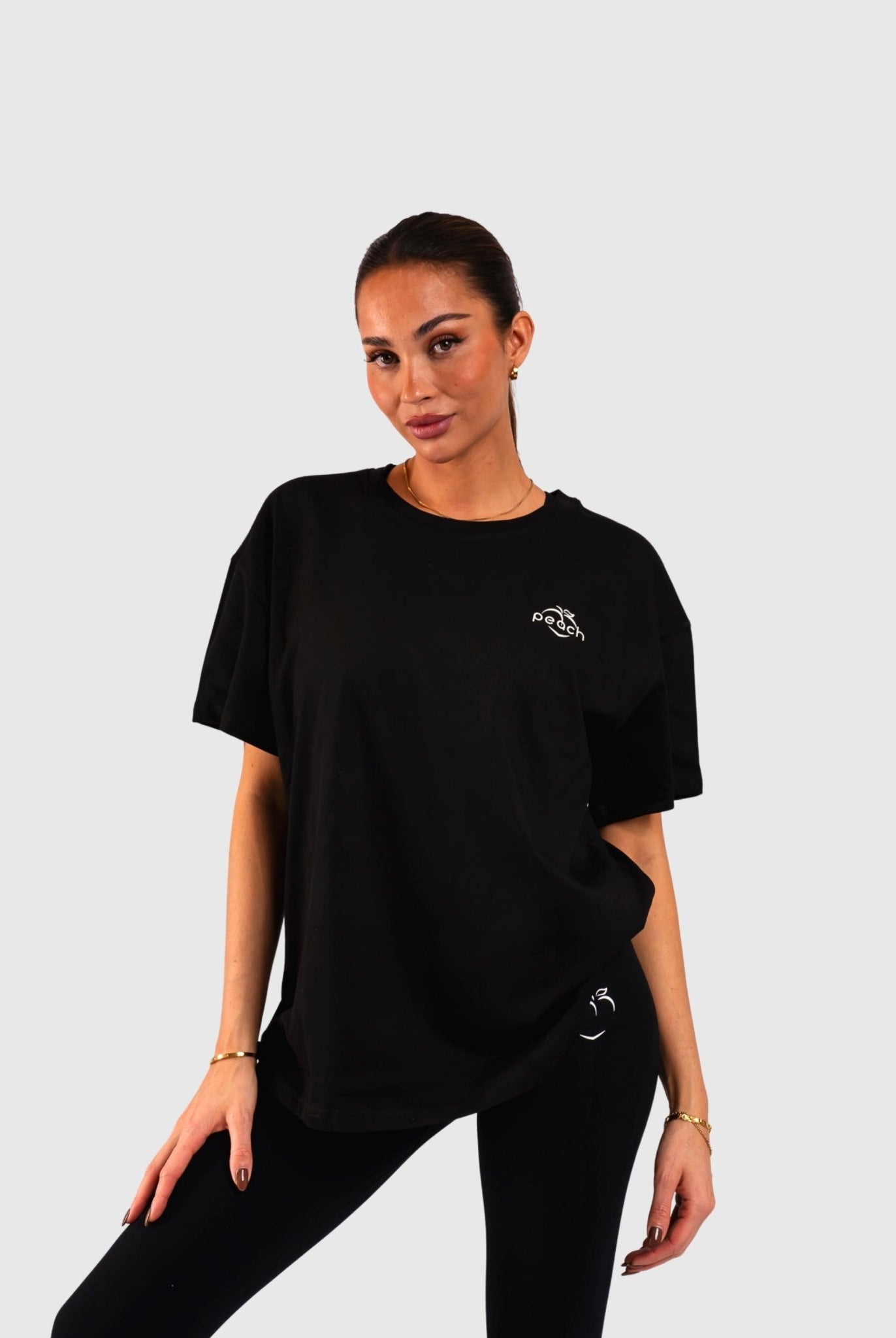 Black Ease Oversized T-Shirt - Peach Tights - T-shirt