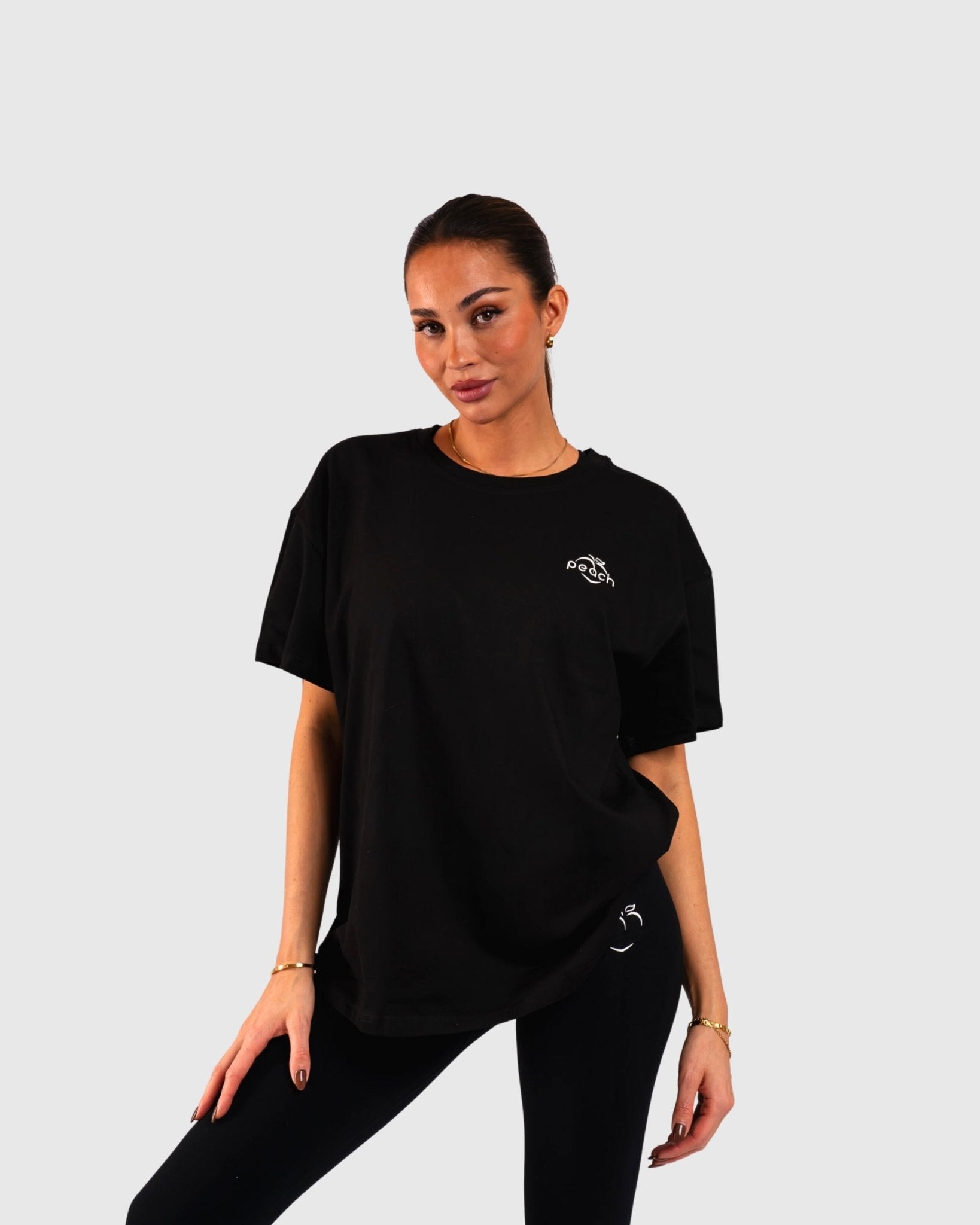 Black Ease Oversized T-Shirt - Peach Tights - T-shirt