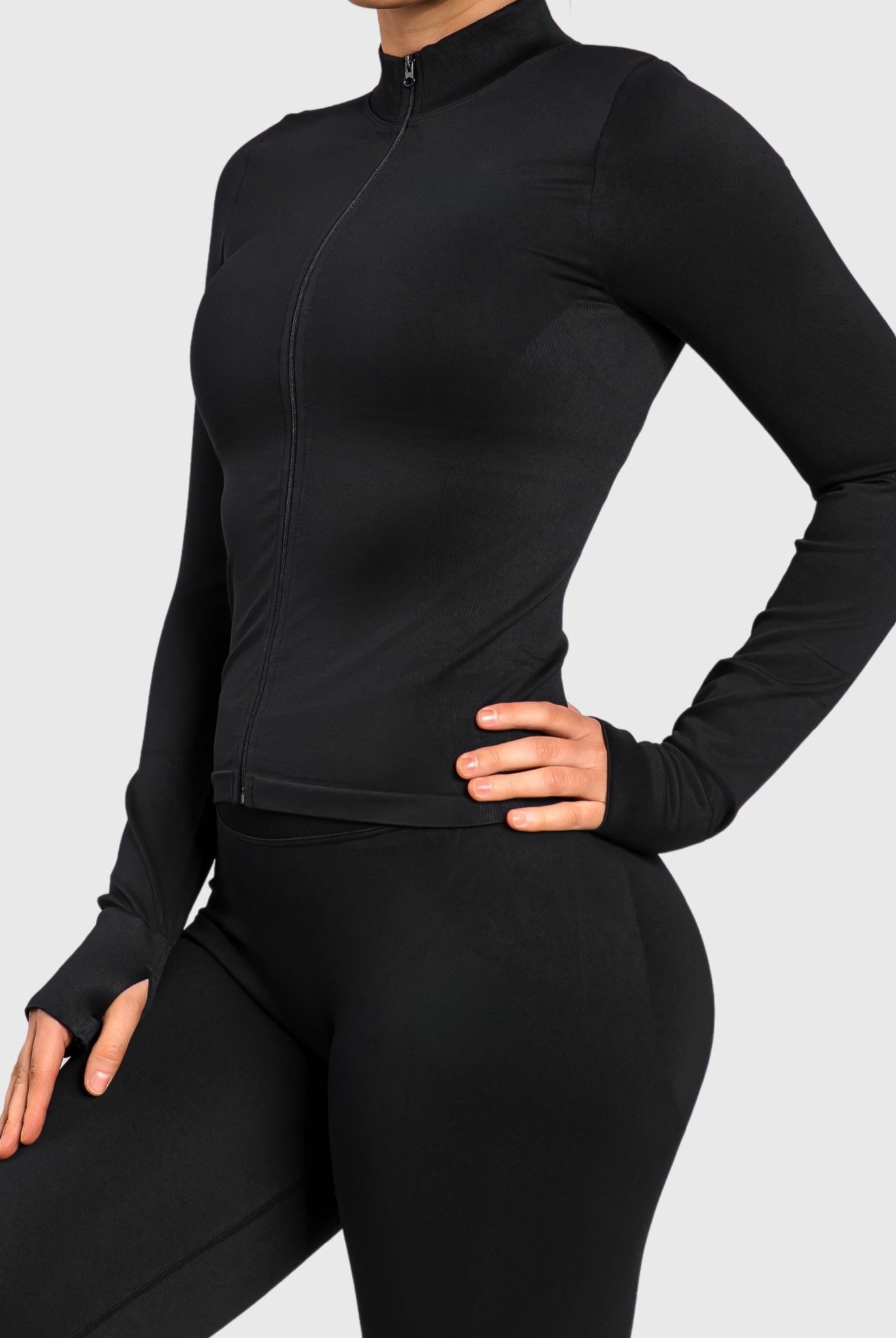 Black Essence Jacket - Peach Tights - Long sleeve