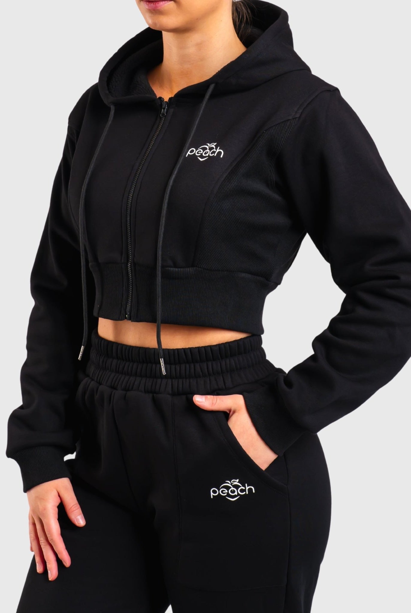 Black Vibe Cropped Hoodie - Peach Tights - Hoodie