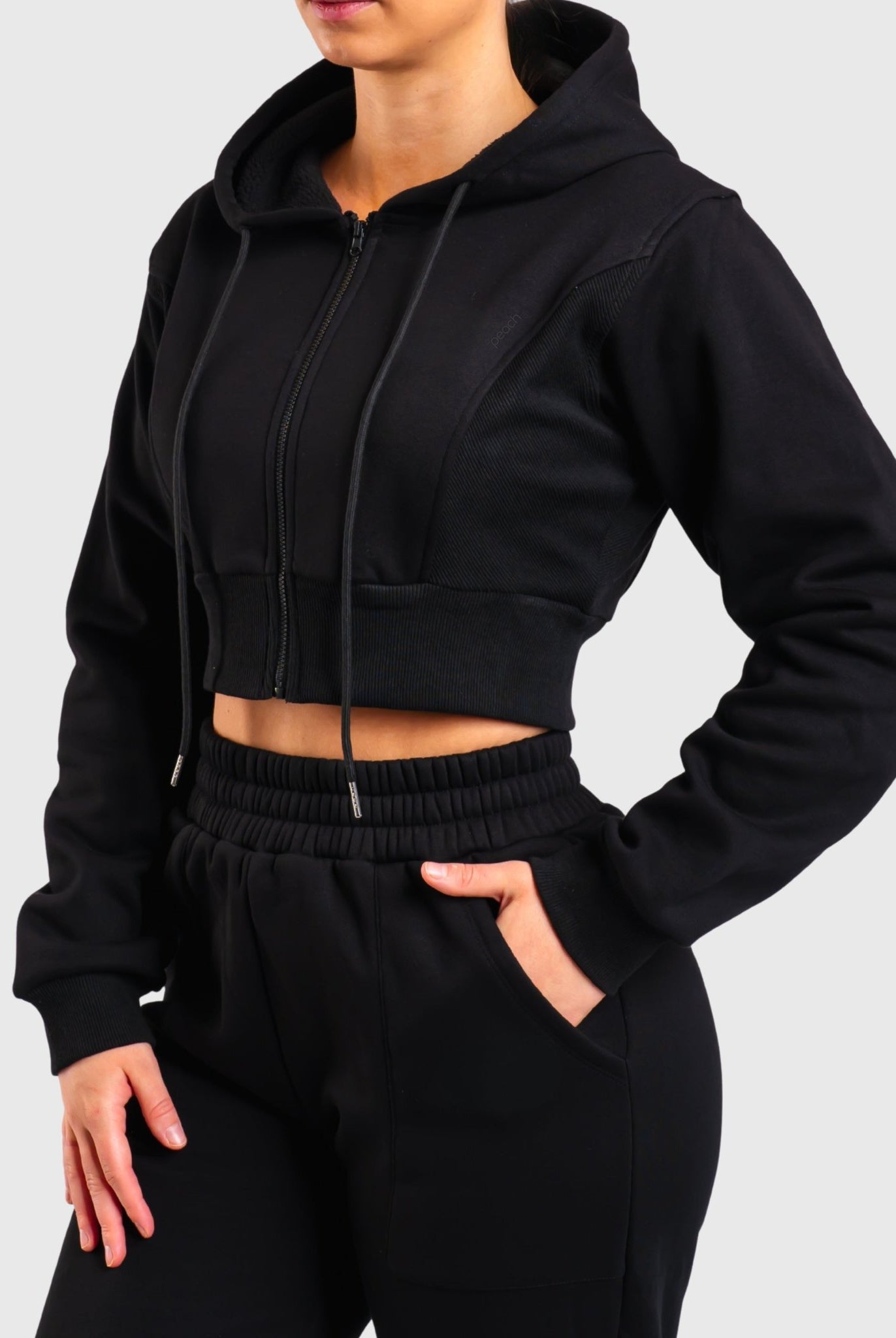 Black Vibe Cropped Hoodie - Peach Tights - Hoodie