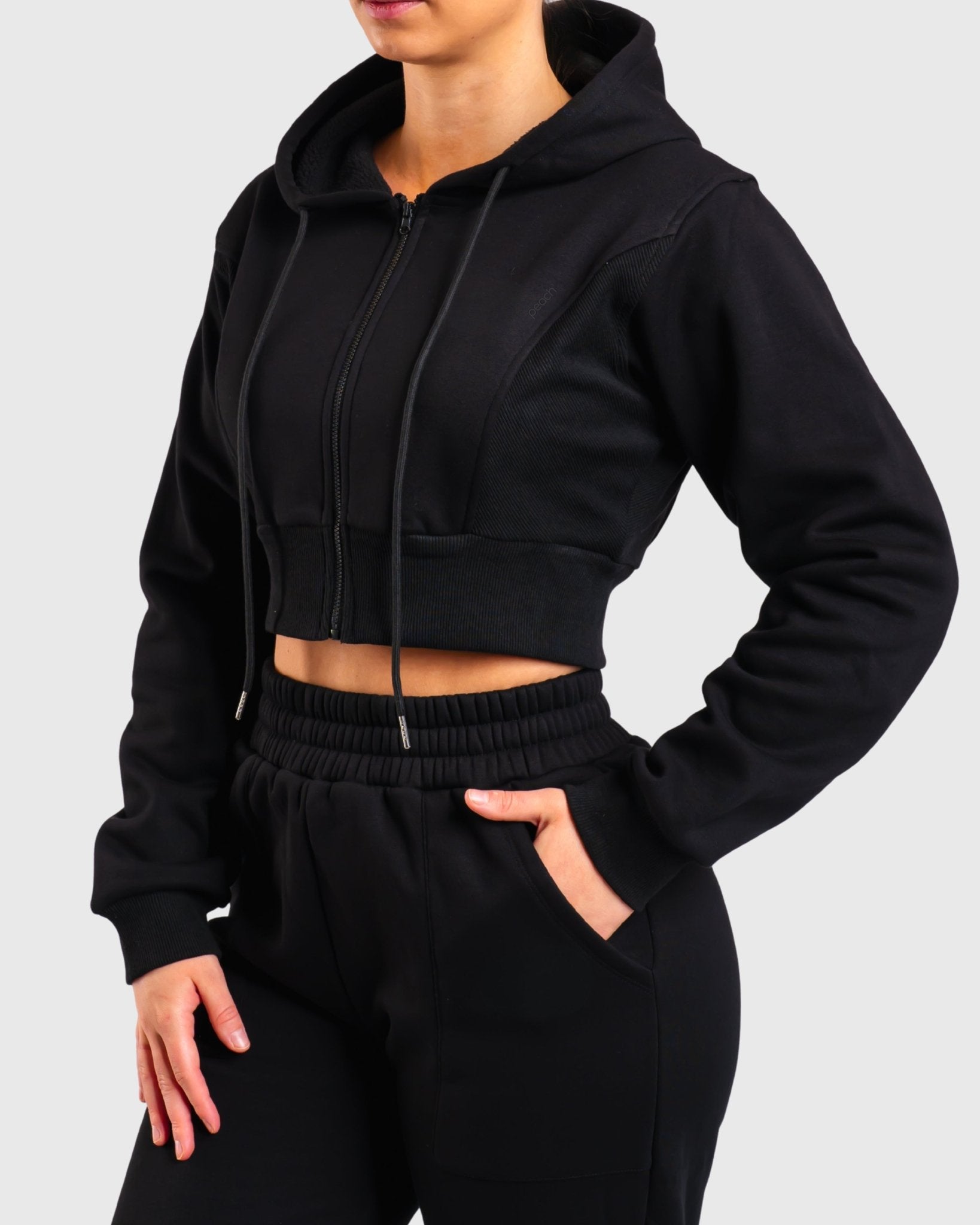 Black Vibe Cropped Hoodie - Peach Tights - Hoodie
