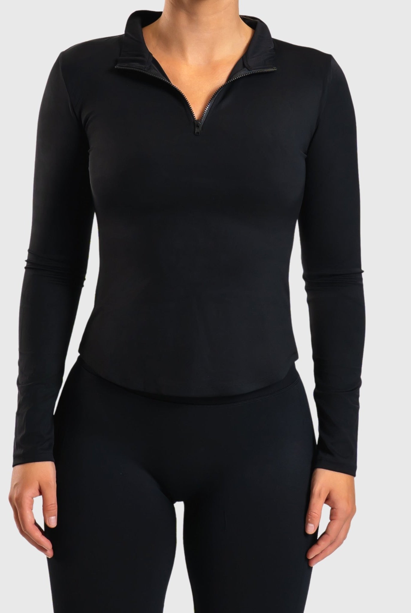 Black Zip Long Sleeve - Peach Tights - Long sleeve