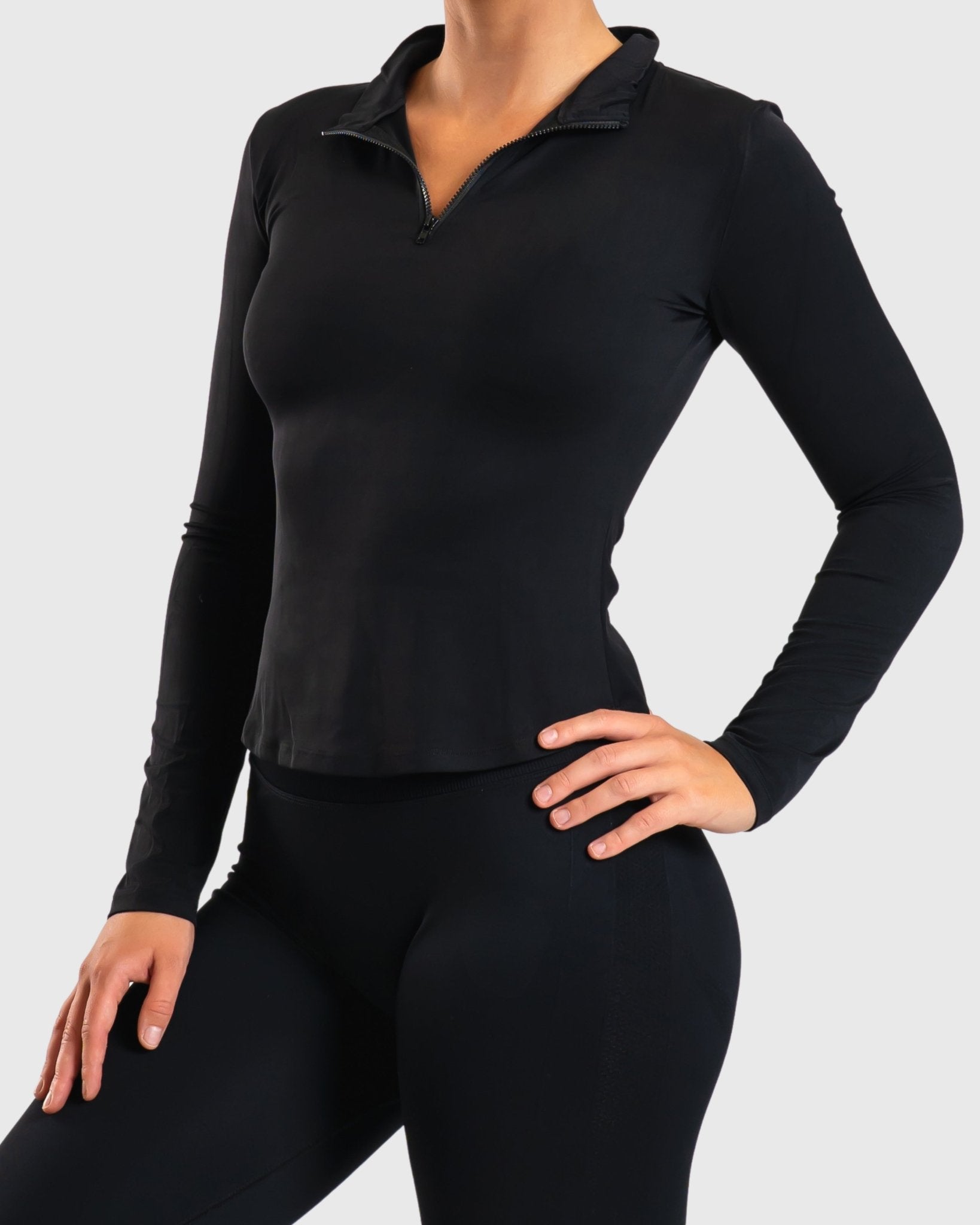 Black Zip Long Sleeve - Peach Tights - Long sleeve