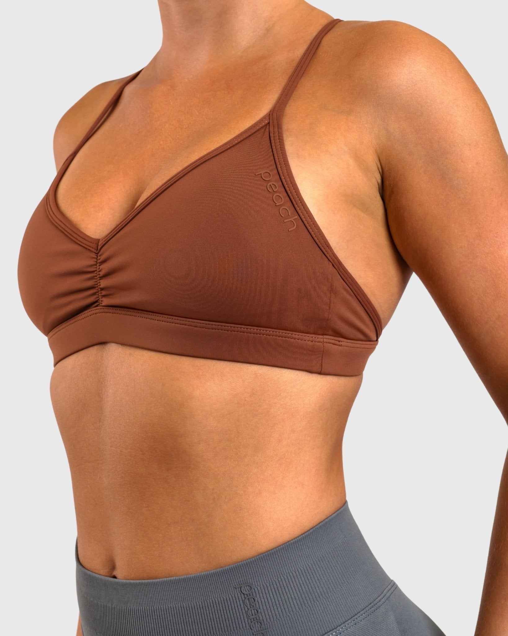 Brown Athleisure Sports - bra - Peach Tights - Sports - Bra