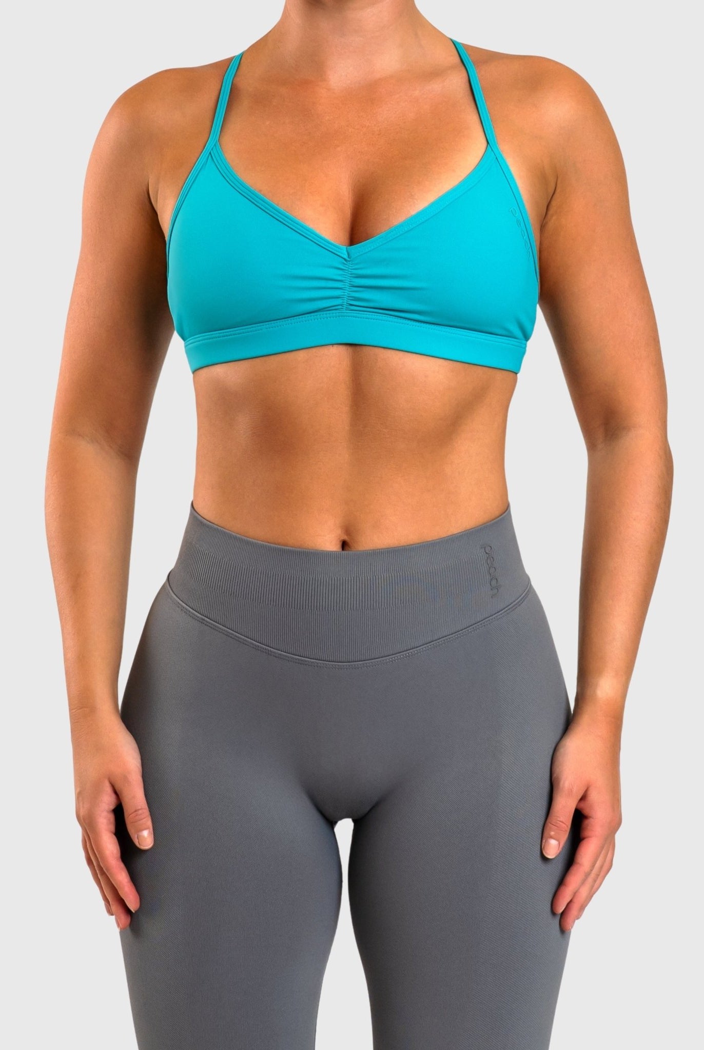 Coral Green Athleisure Sports - bra - Peach Tights - Sports - Bra