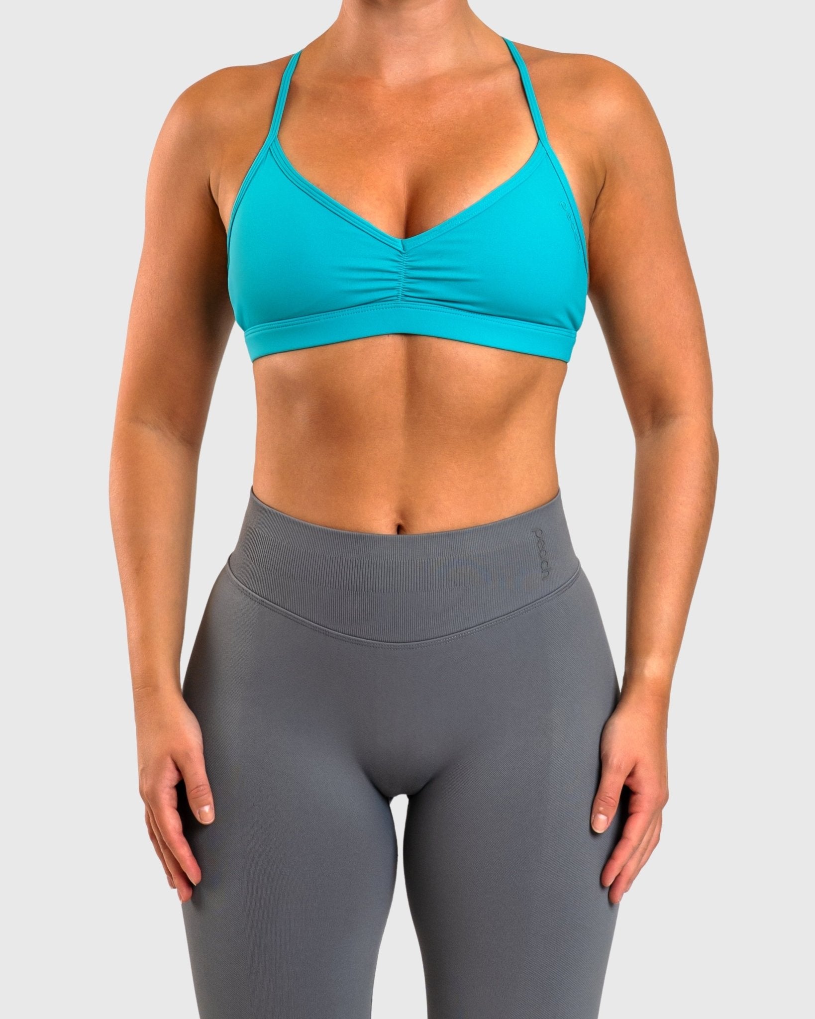 Coral Green Athleisure Sports - bra - Peach Tights - Sports - Bra
