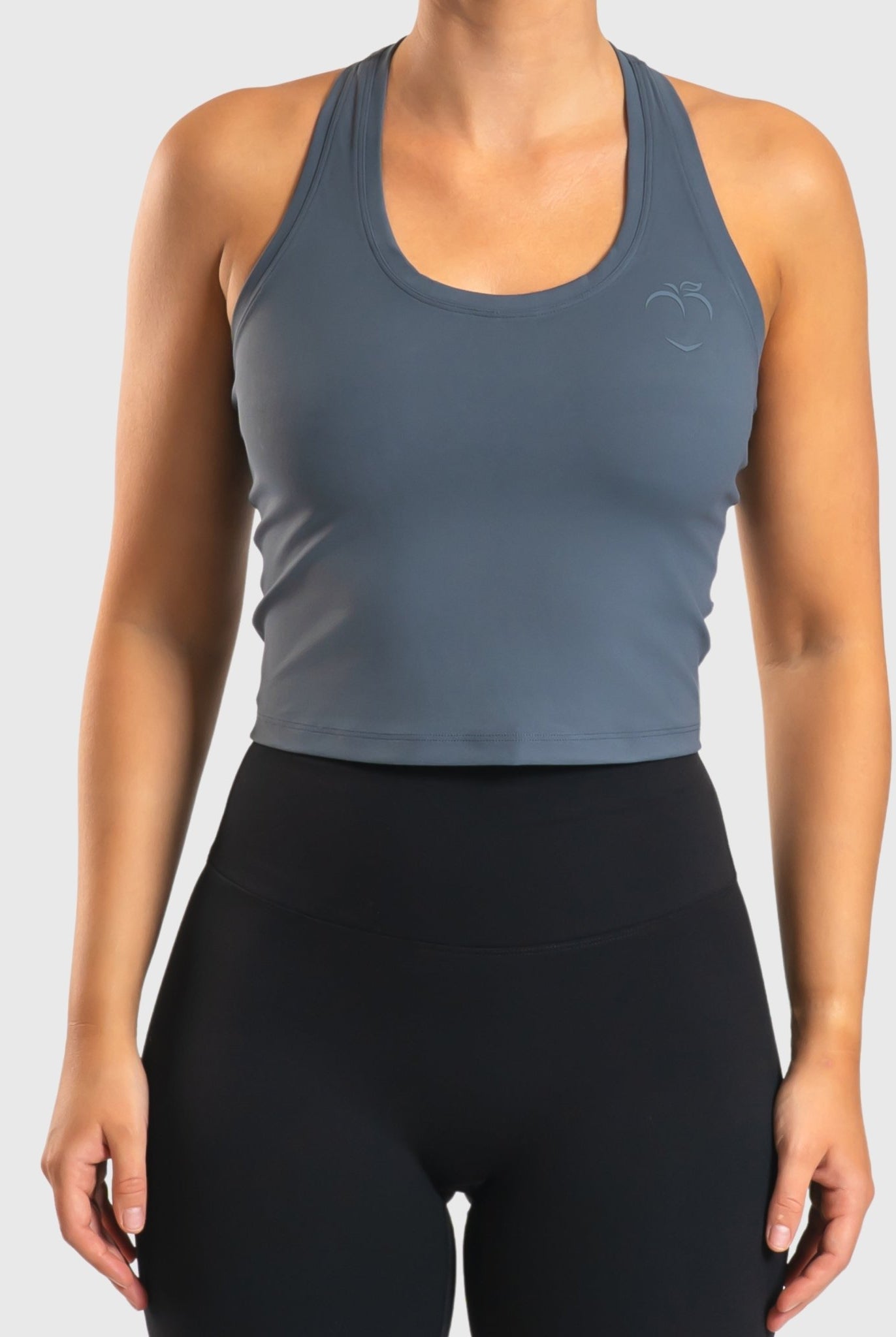Steel Blue Tank Top - Peach Tights - Sports - Bra
