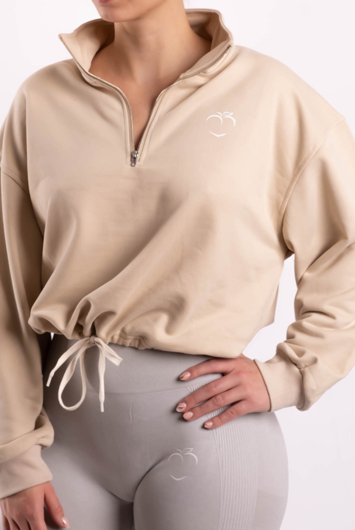 Beige Half Zip Pullover - Peach Tights -