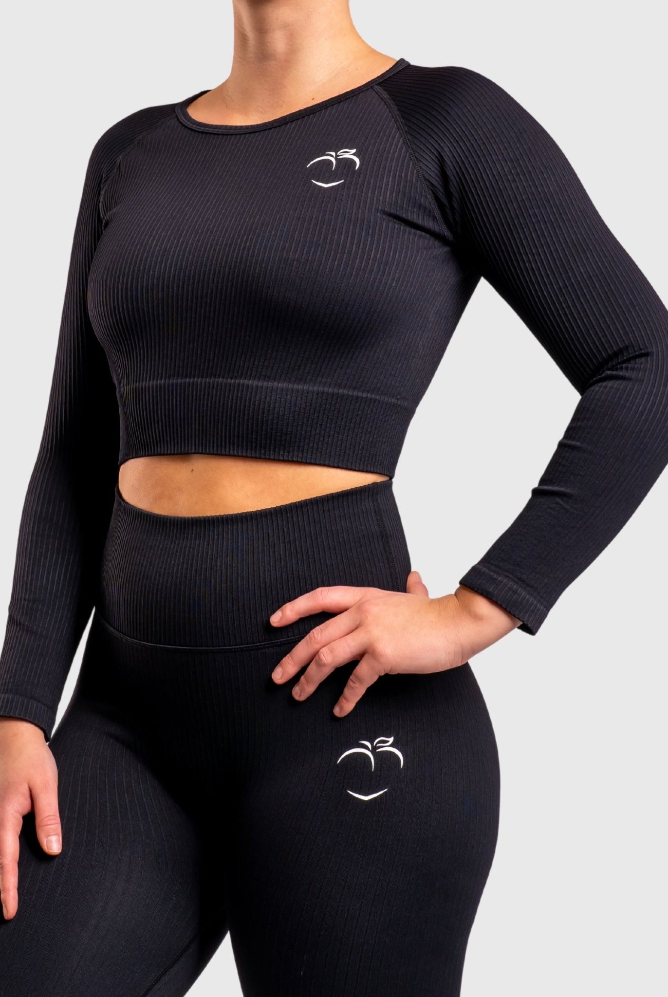 Black Ribbed Long Sleeve - Peach Tights - Long sleeve