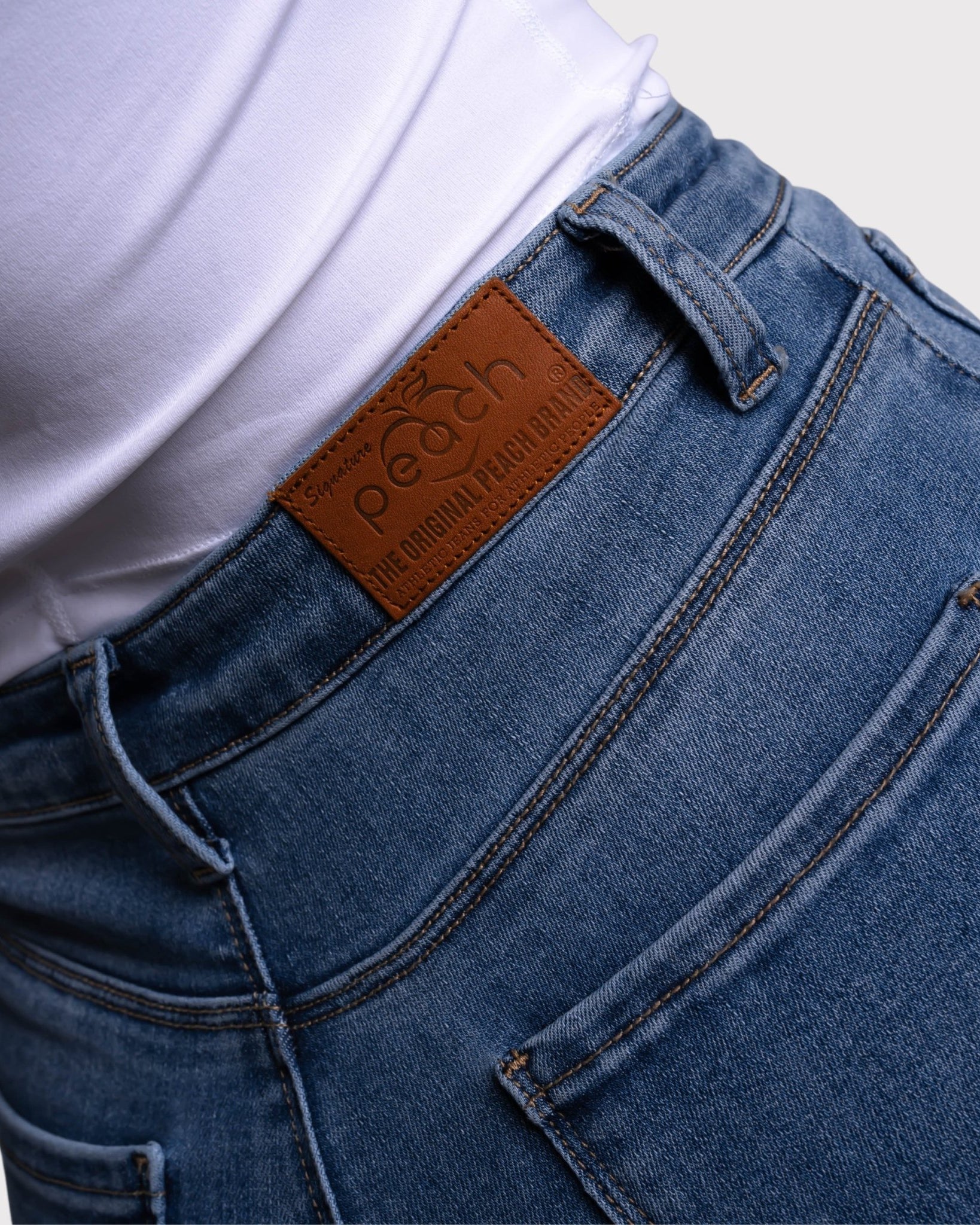 Dark Blue Skinny Jeans - Peach Tights -