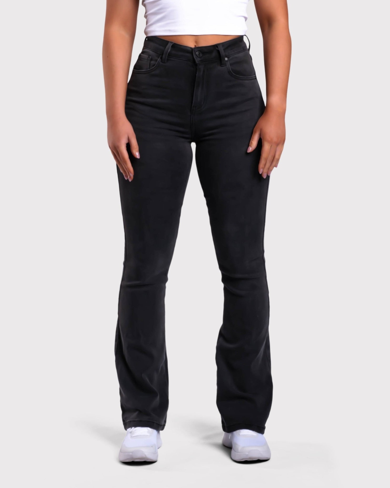 Dark Grey Flared Jeans - Peach Tights -