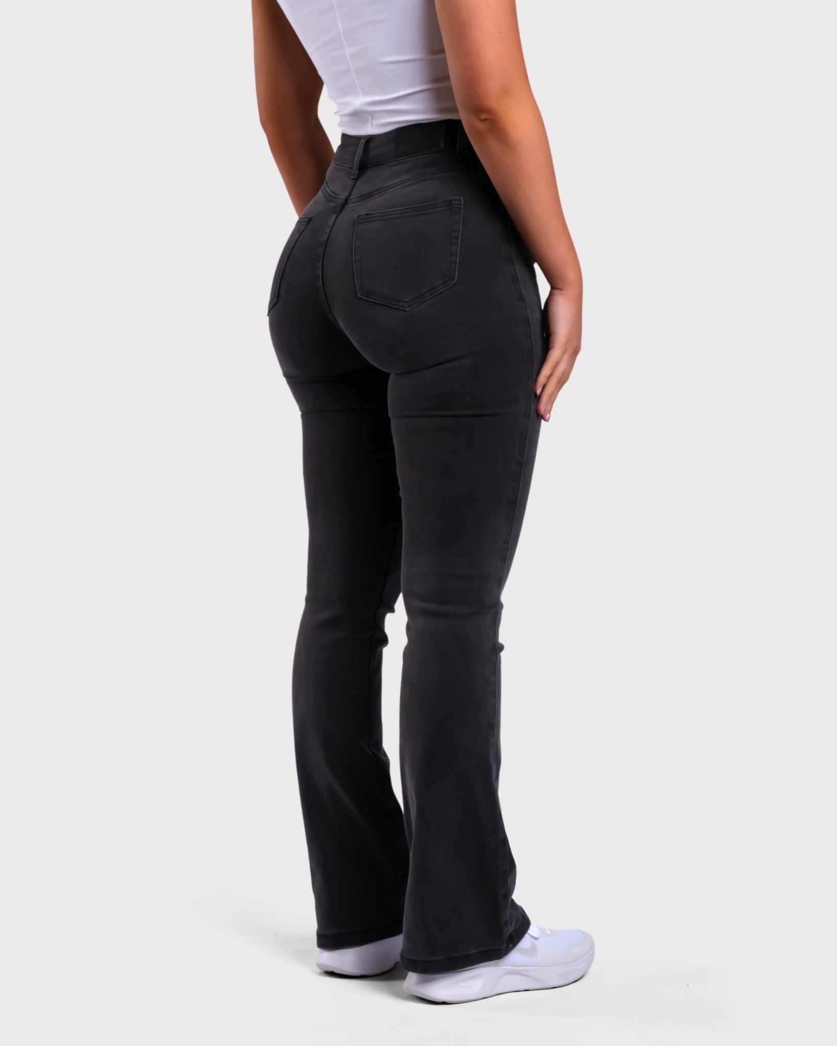 Dark Grey Flared Jeans - Peach Tights -