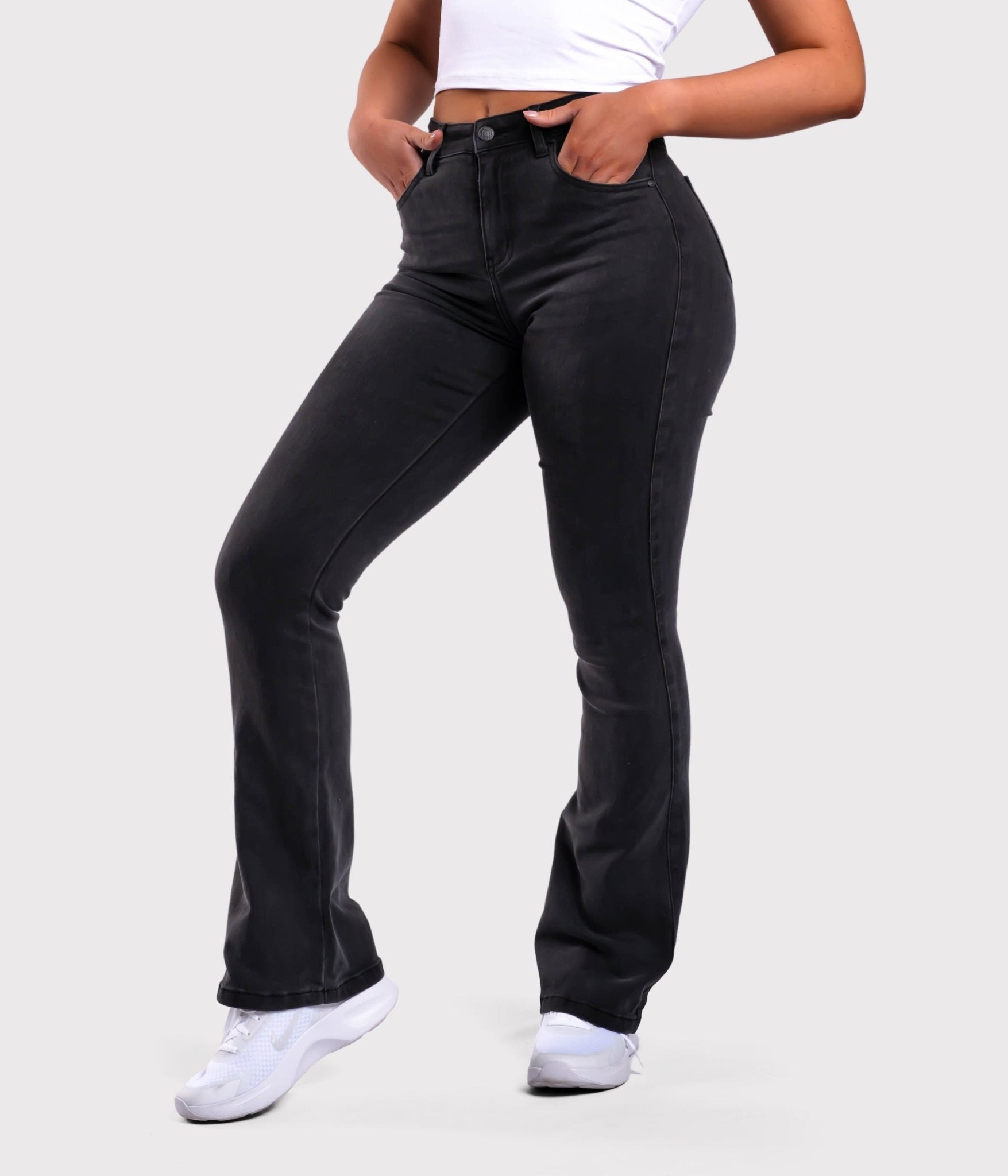 Dark Grey Flared Jeans - Peach Tights -