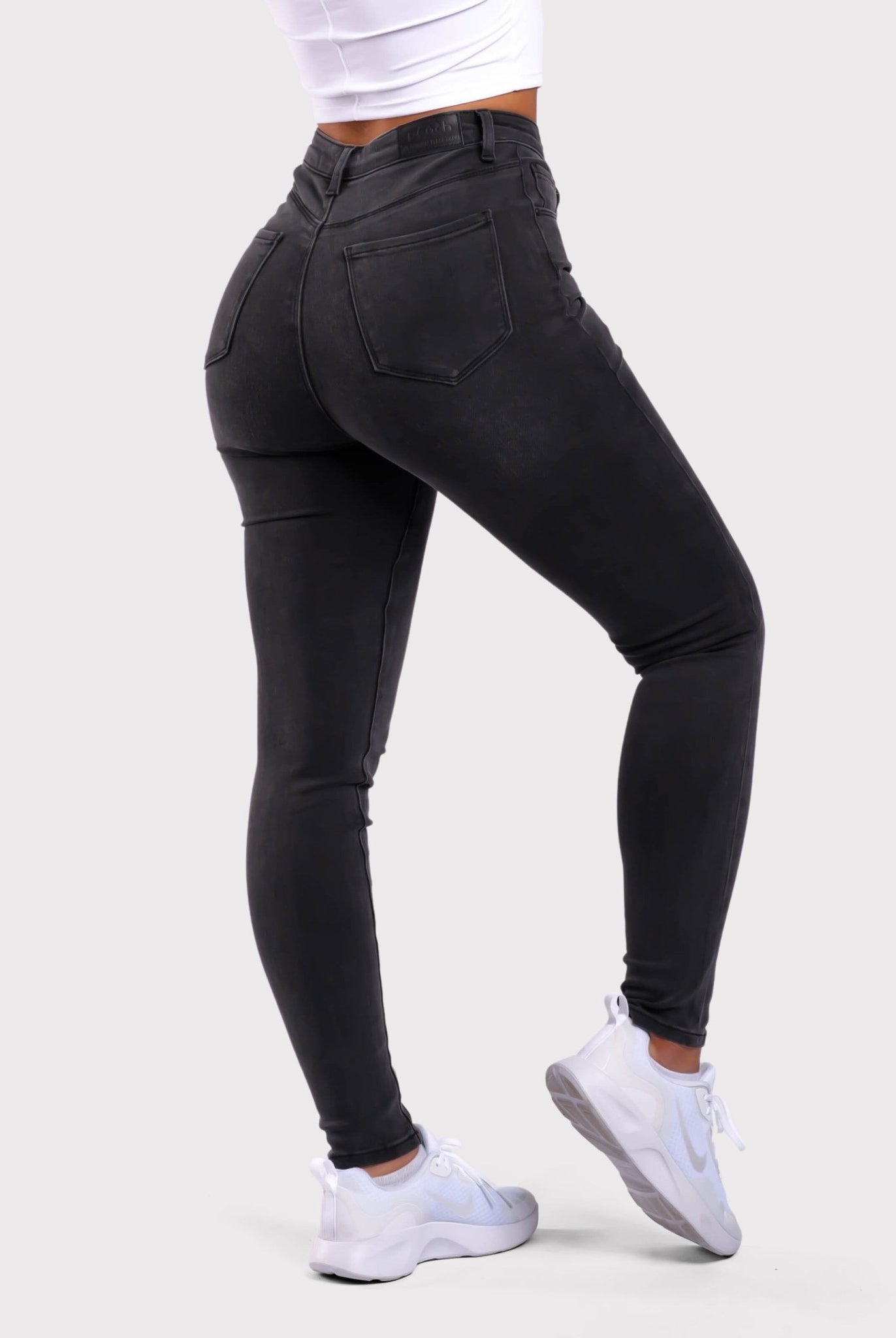 Dark Grey Skinny Jeans - Peach Tights -