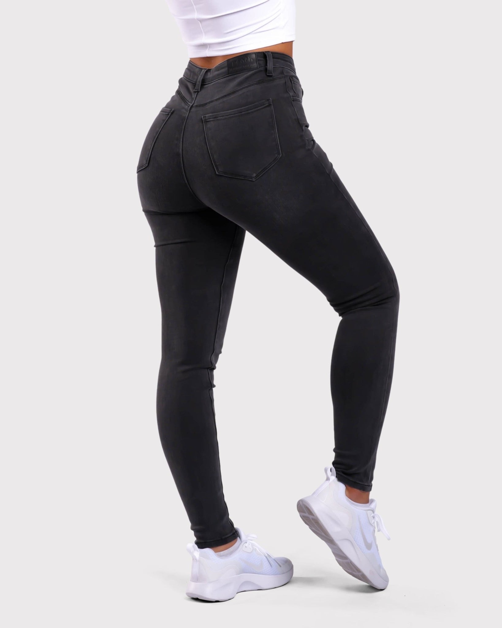 Dark Grey Skinny Jeans - Peach Tights -