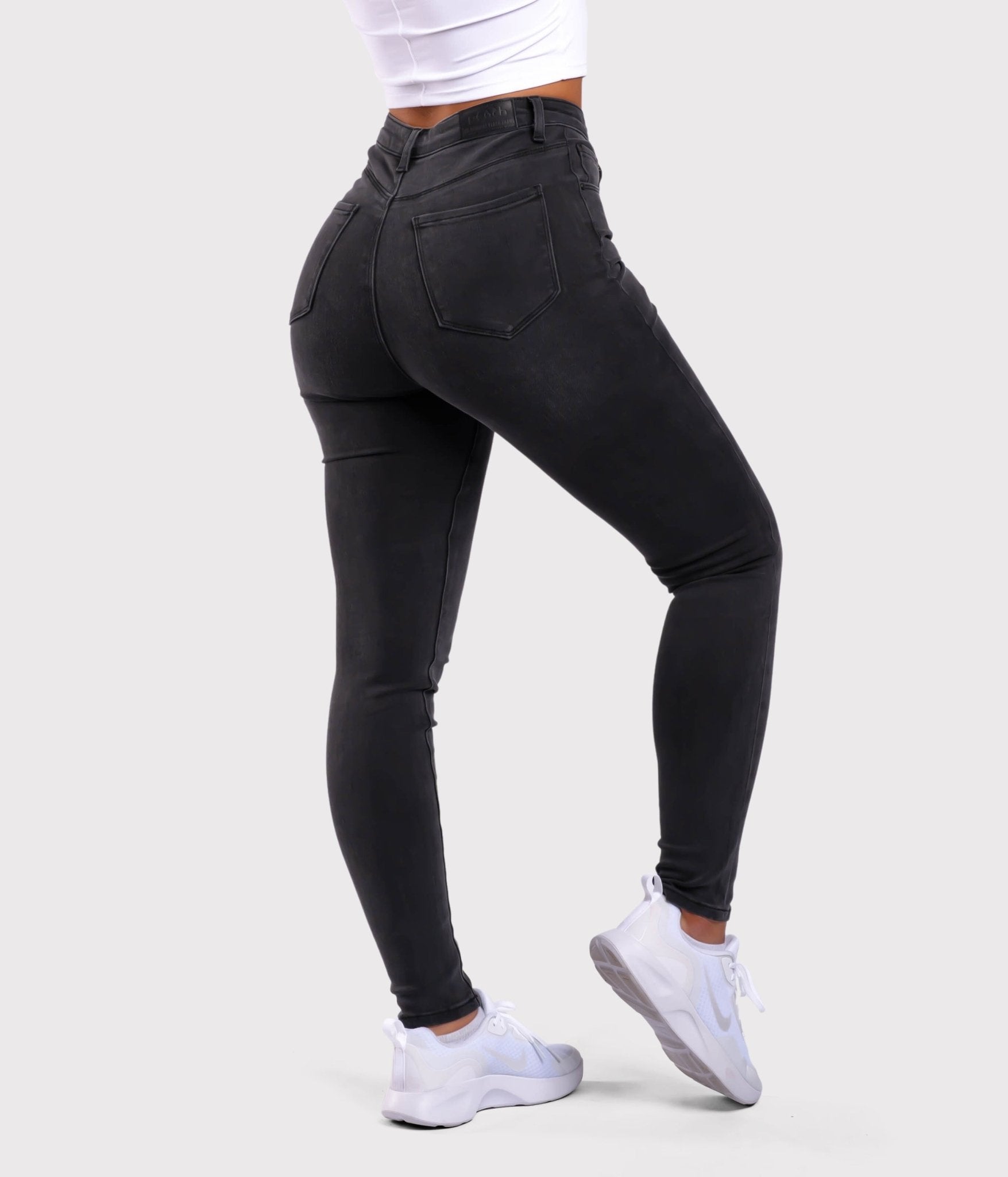 Dark Grey Skinny Jeans - Peach Tights -