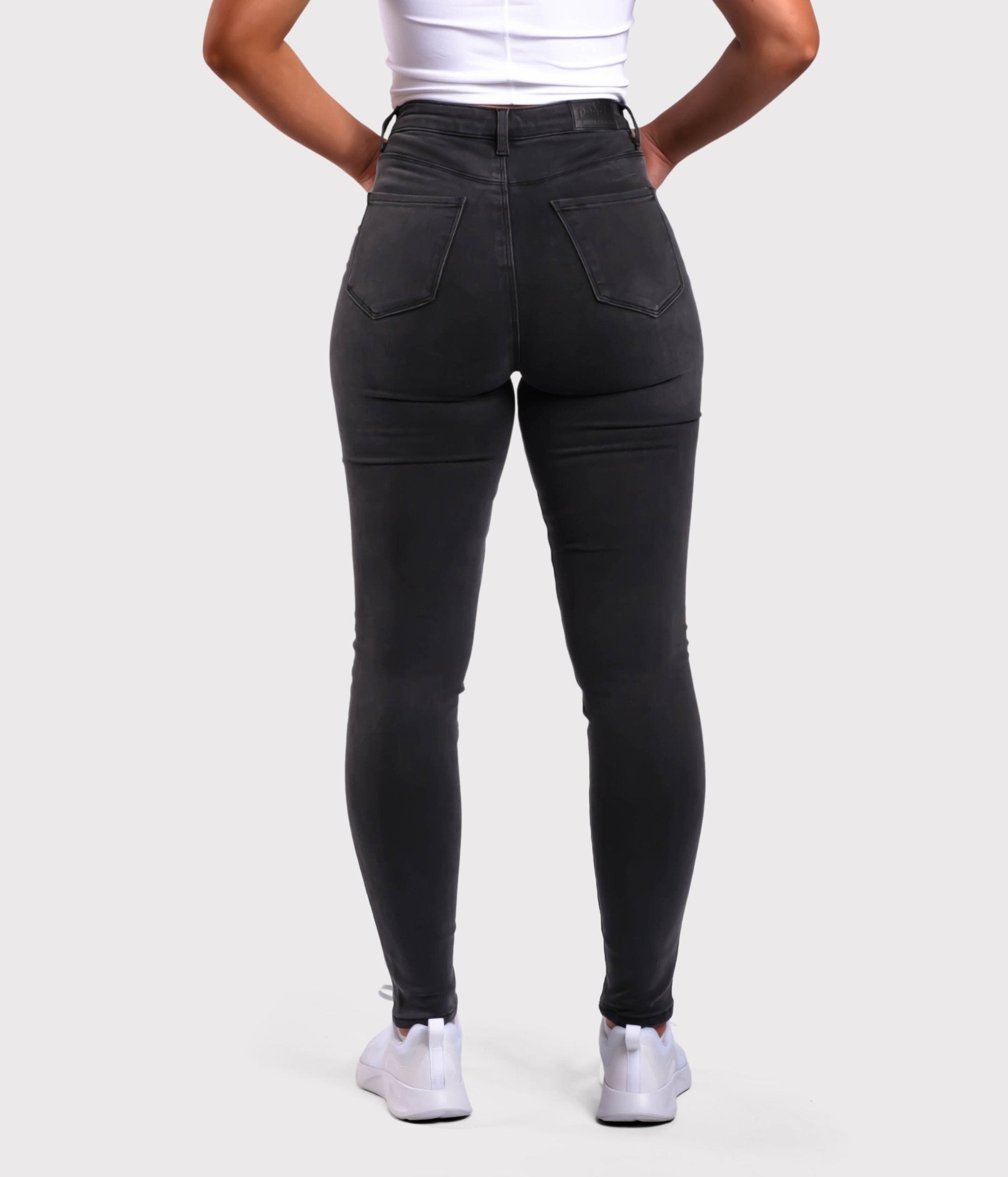 Dark Grey Skinny Jeans - Peach Tights -