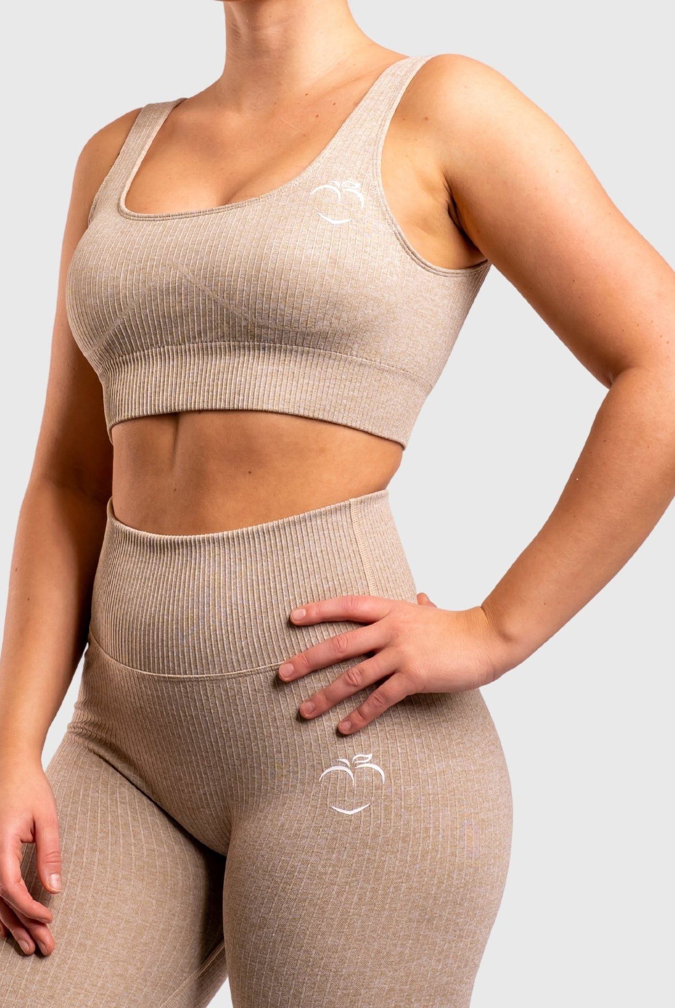 Khaki Ribbed Sports-Bra - Peach Tights - Sports-Bra