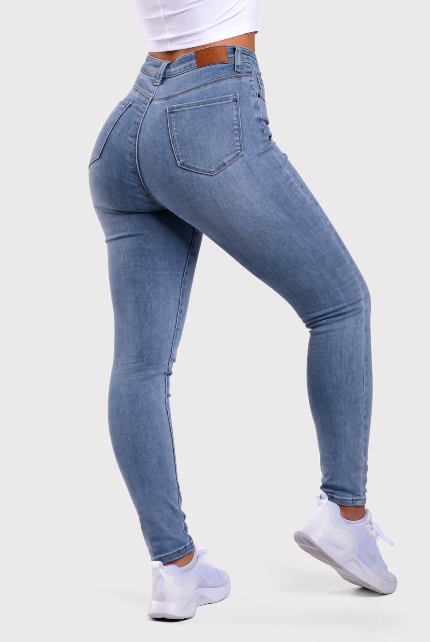 Light Blue Skinny Jeans - Peach Tights -