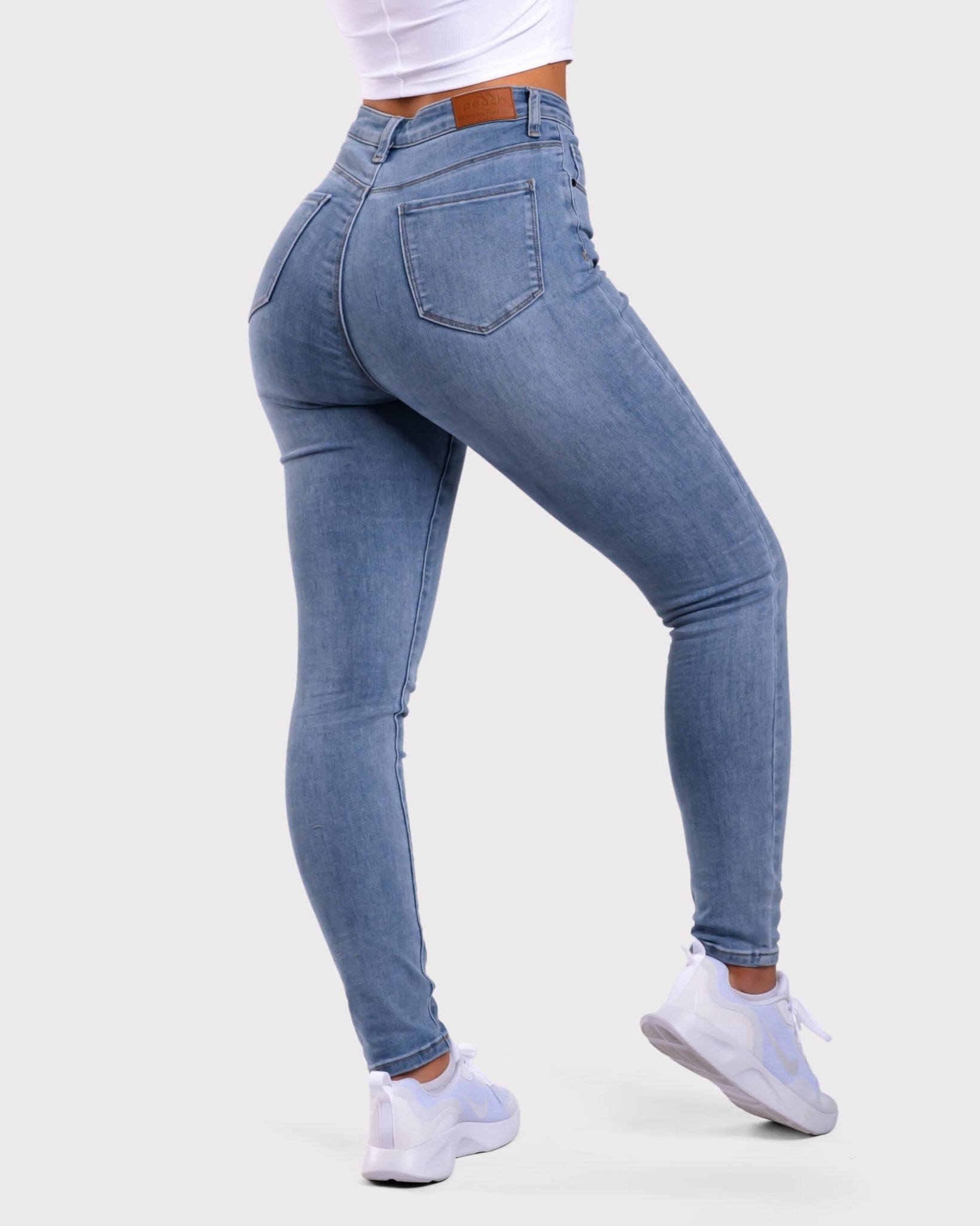 Light Blue Skinny Jeans - Peach Tights -