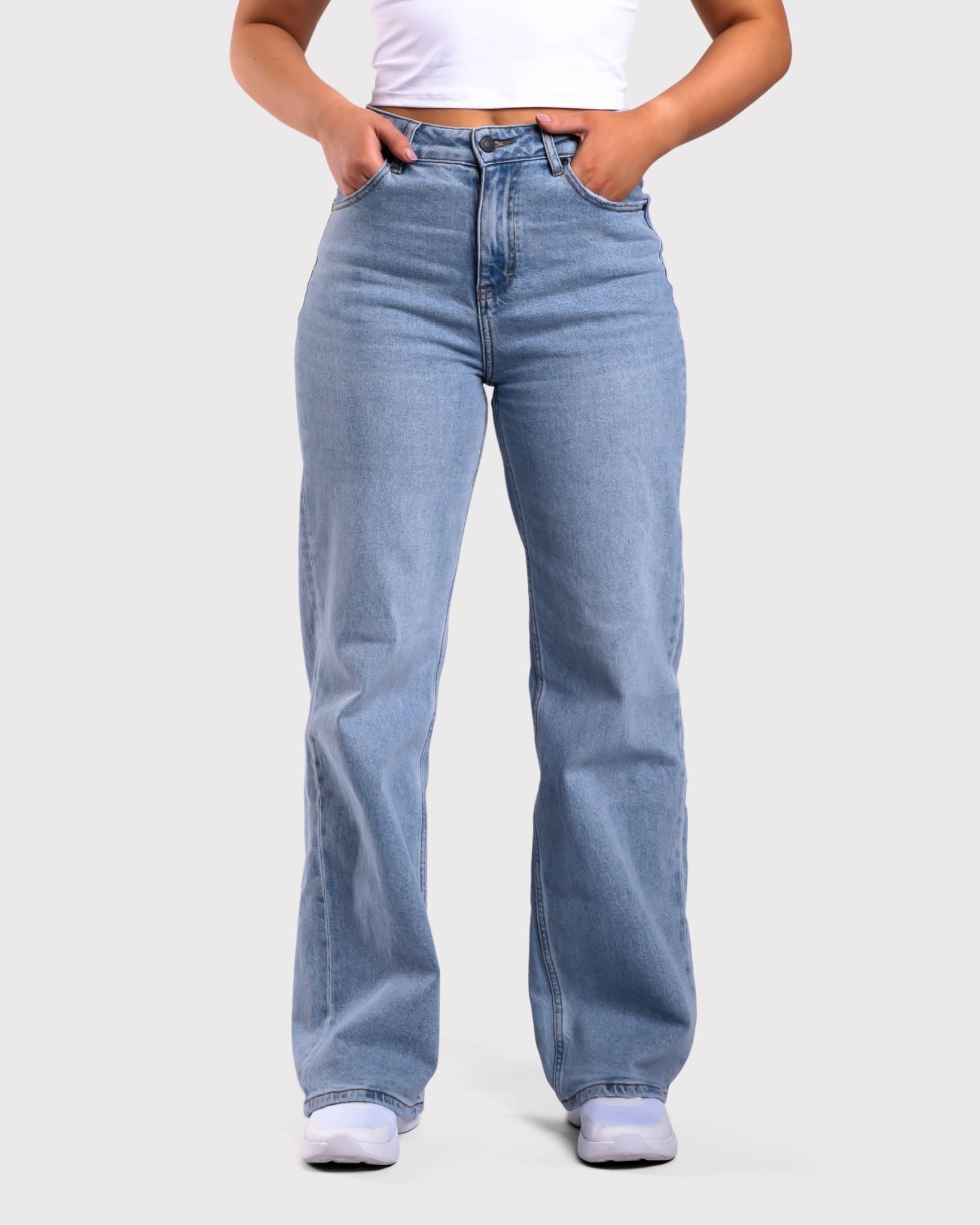 Light Blue Straight-leg Jeans - Peach Tights -