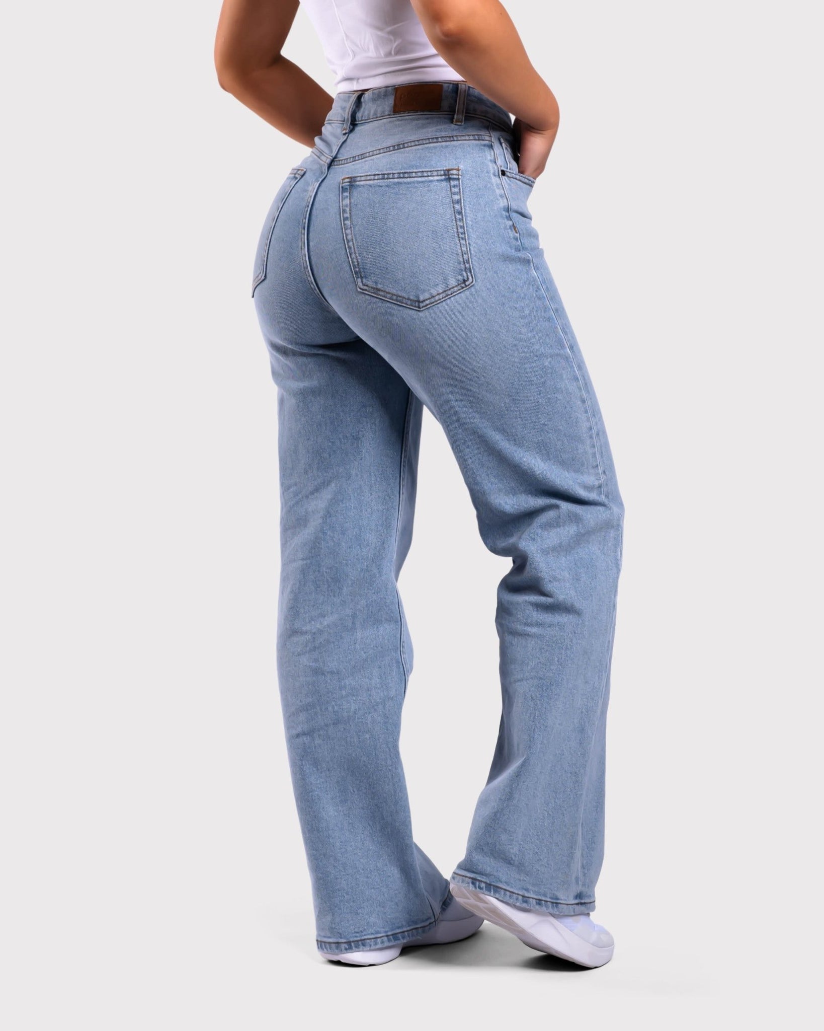 Light Blue Straight-leg Jeans - Peach Tights -