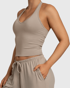 Beige Lounge Singlet - Peach Tights - Sports - Bra