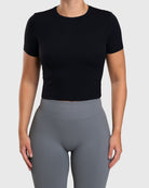 Black Dry - fit Cropped T-Shirt - Peach Tights - T-shirt
