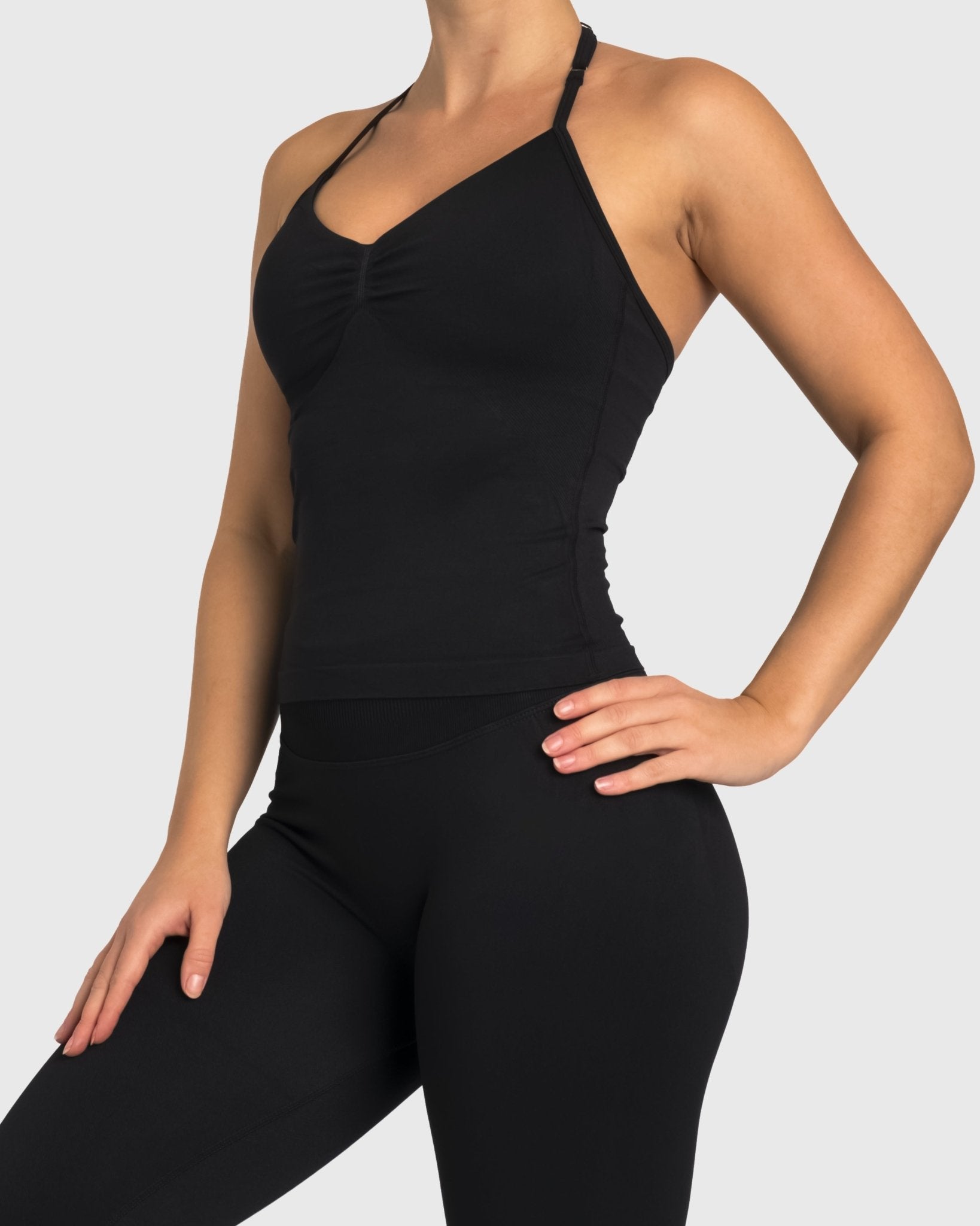 Black Sense Halterneck Topp - Peach Tights - Sports - Bra