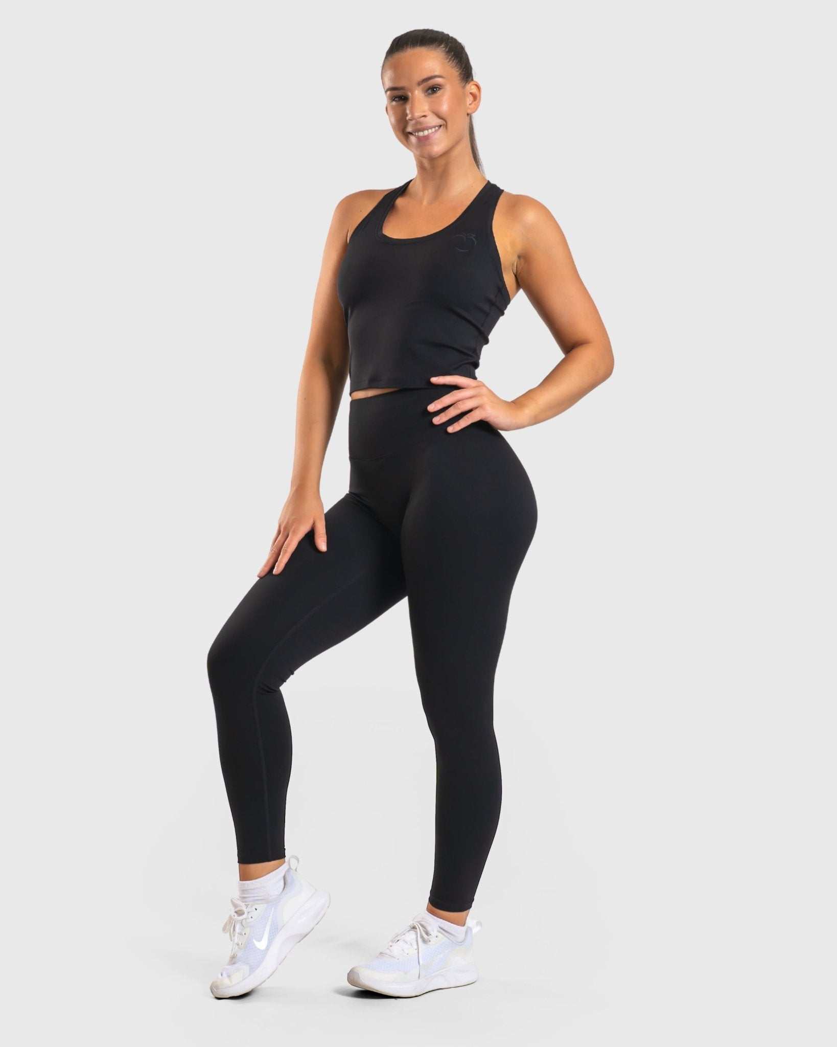 Black Tank Top - Peach Tights - Sports - Bra