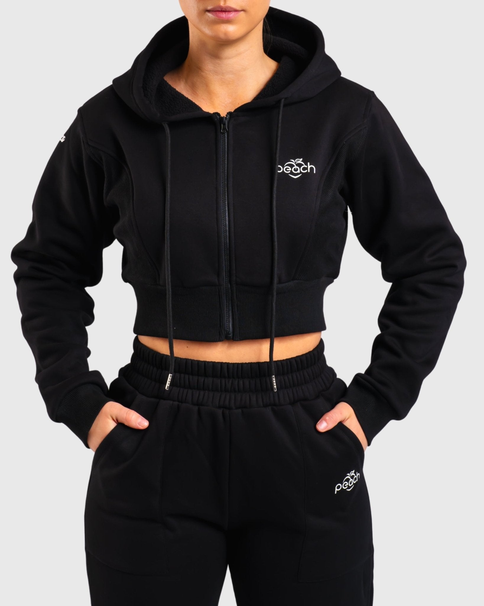 Black Vibe Cropped Hoodie - Peach Tights - Hoodie