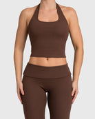 Brown Flow Halterneck Topp - Peach Tights - Sports - Bra