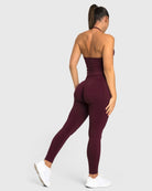 Burgundy Sense Halterneck Topp - Peach Tights - Sports - Bra