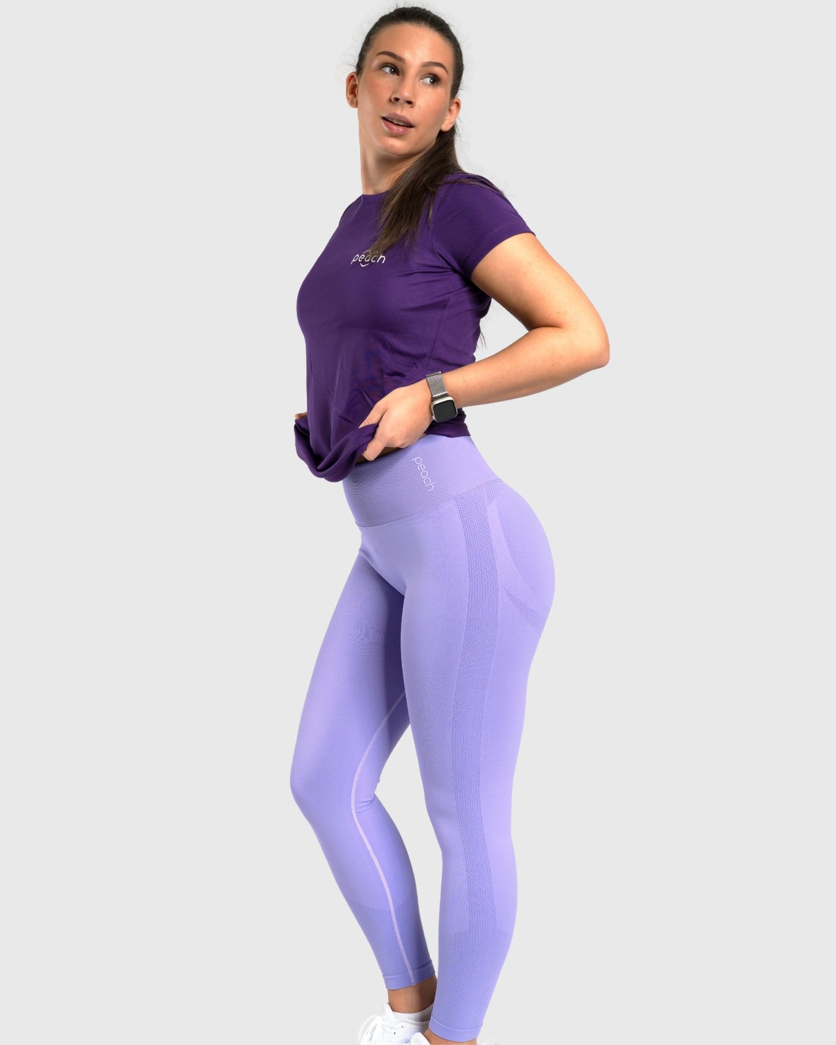 Floral Purple Lux Seamless Tights - Peach Tights - Tights