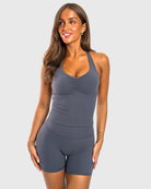 Grey Softelle Singlet - Peach Tights - Sports - Bra
