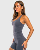 Grey Softelle Singlet - Peach Tights - Sports - Bra