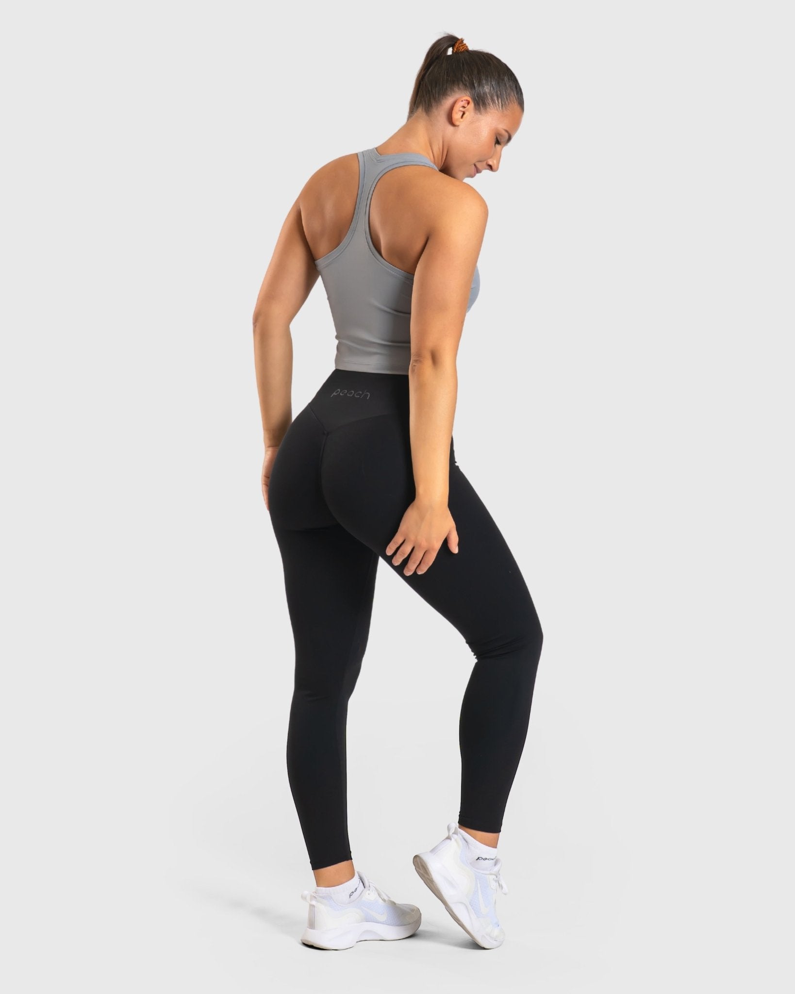 Grey Tank Top - Peach Tights - Sports - Bra