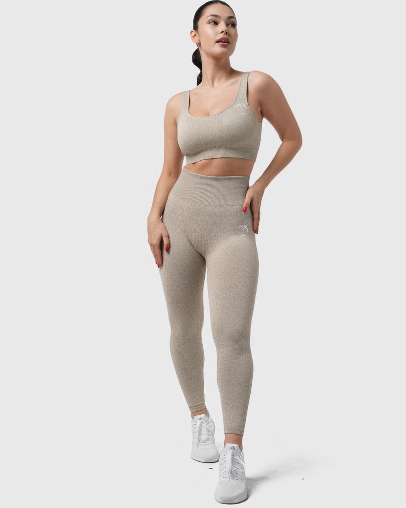 Khaki Ribbed Sports - Bra - Peach Tights - Sports - Bra