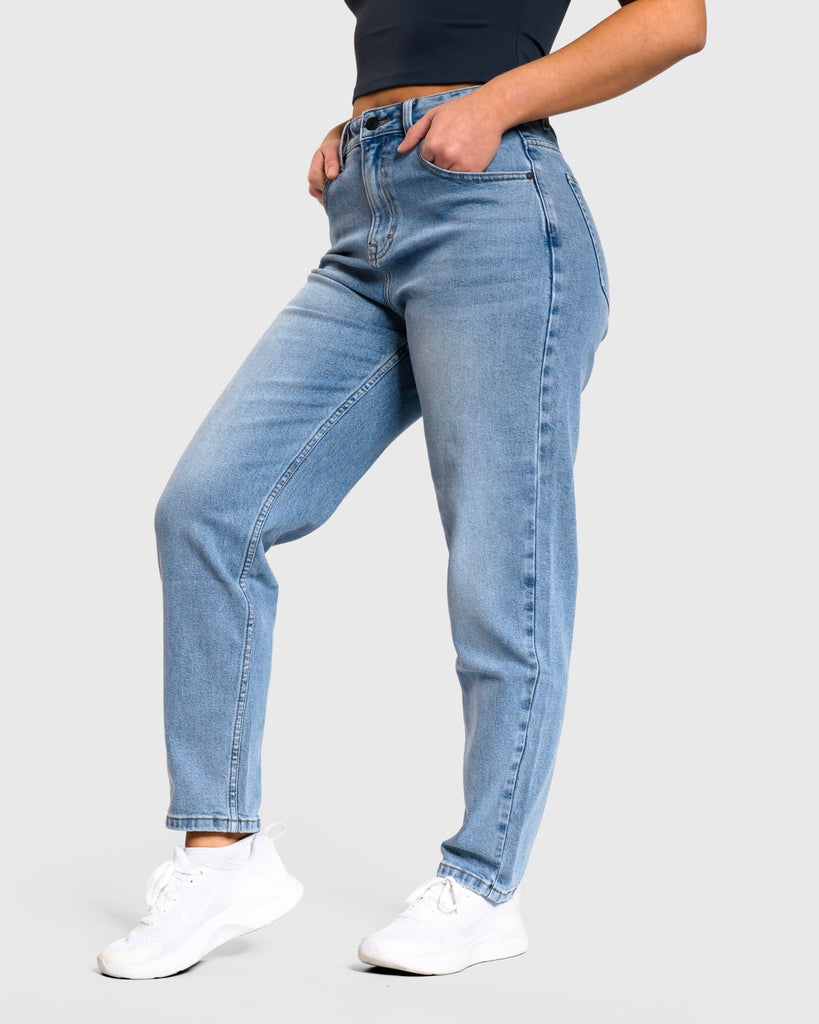 Light Blue Mom Jeans - Peach Tights - Jeans