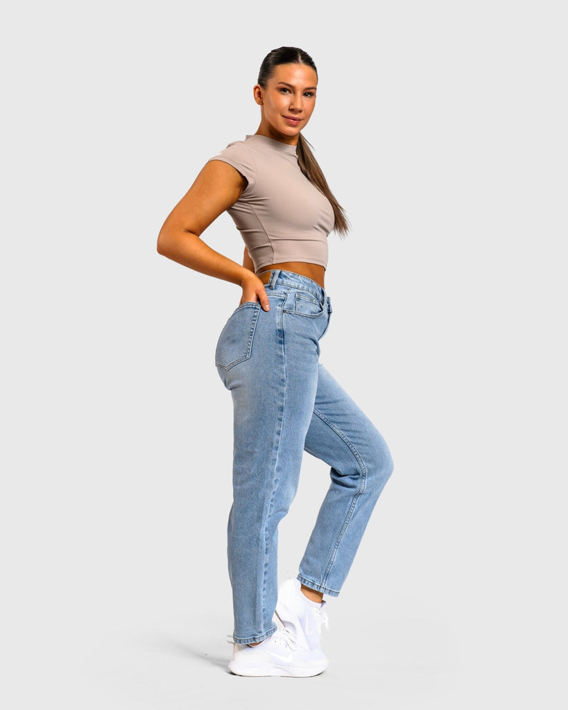 Light Blue Mom Jeans - Peach Tights - Jeans