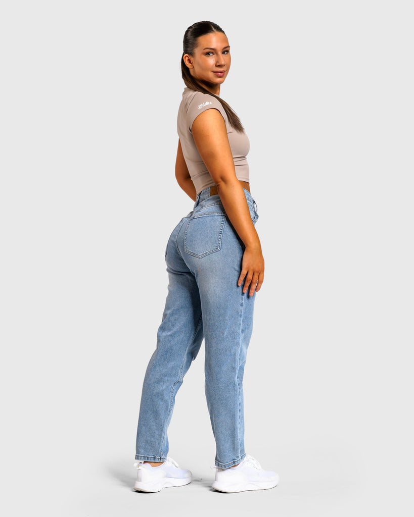 Light Blue Mom Jeans - Peach Tights - Jeans