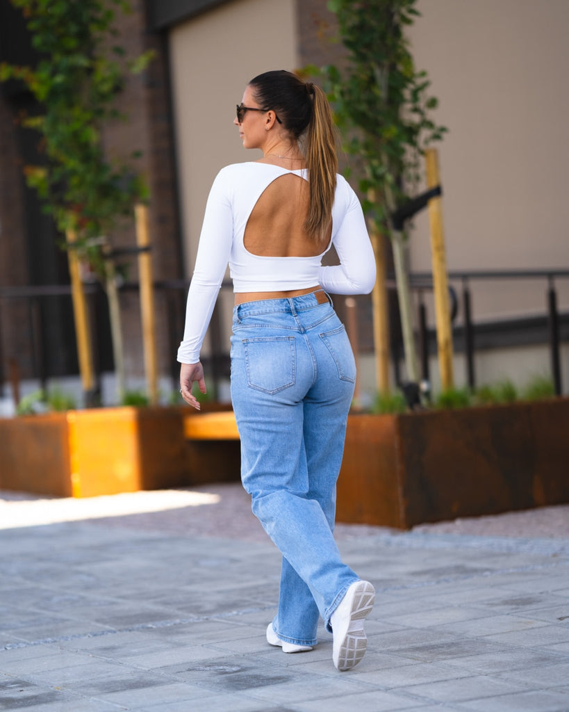 Light Blue Straight - leg Jeans - Peach Tights - Jeans