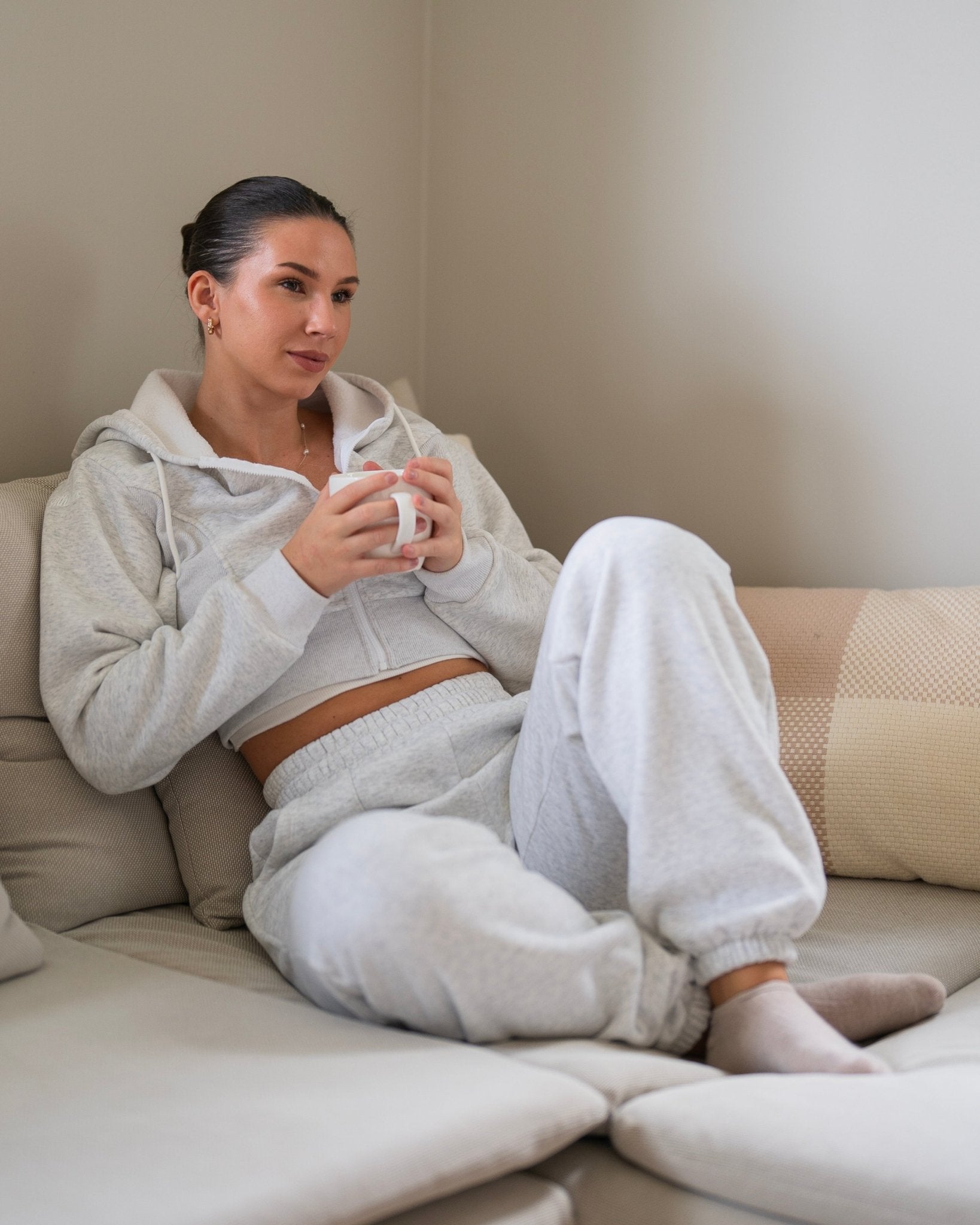 Light Grey Vibe Cropped Hoodie - Peach Tights - Hoodie