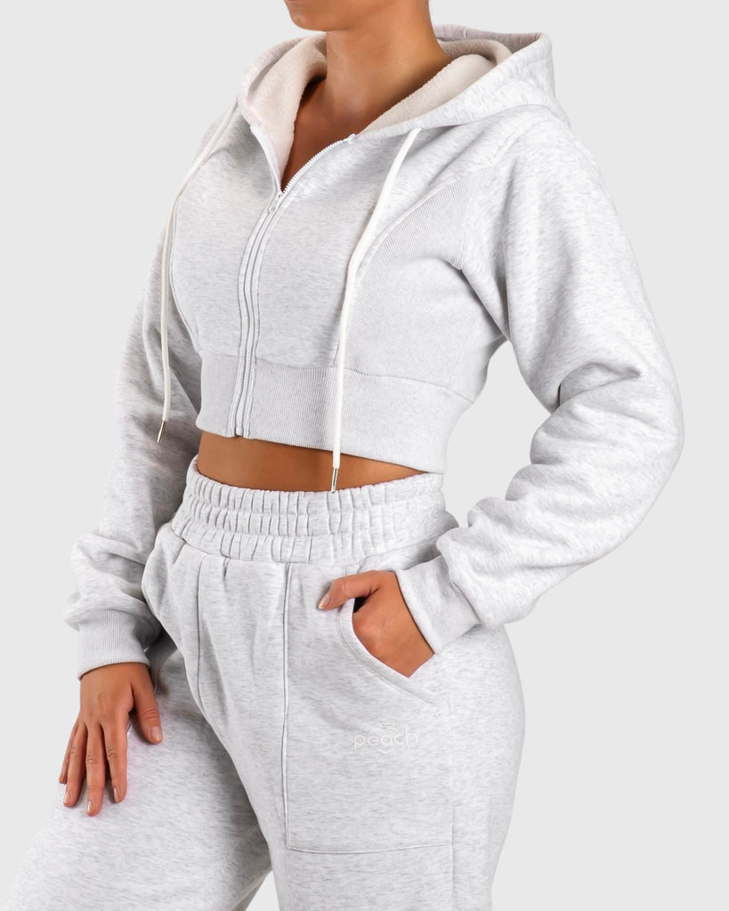 Light Grey Vibe Cropped Hoodie - Peach Tights - Hoodie