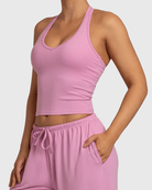 Pink Lounge Singlet - Peach Tights - Sports - Bra