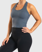Steel Blue Tank Top - Peach Tights - Sports - Bra
