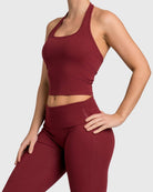 Wine Red Flow Halterneck Topp - Peach Tights - Sports - Bra
