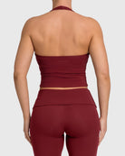 Wine Red Flow Halterneck Topp - Peach Tights - Sports - Bra