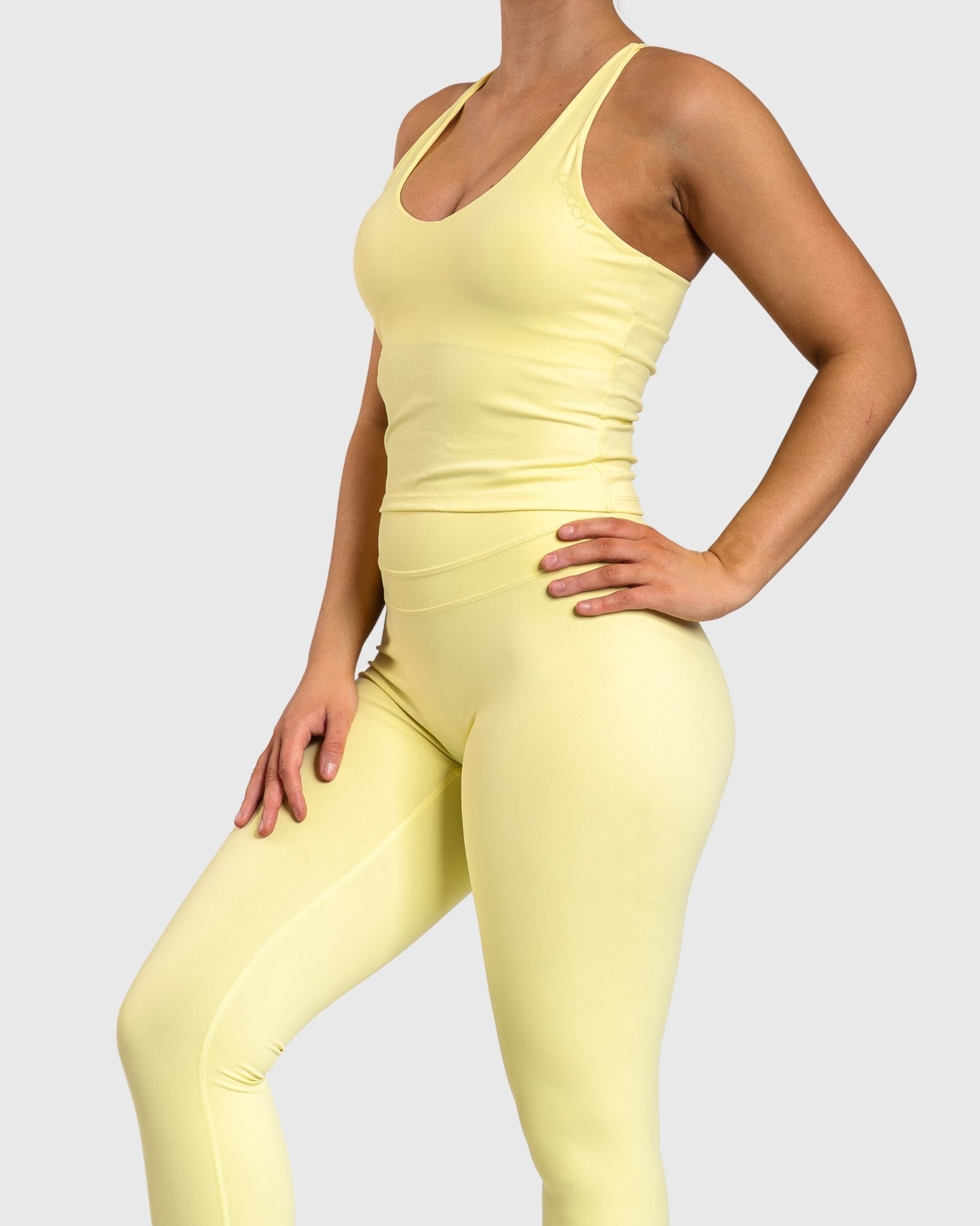 Yellow Velocity Singlet - Peach Tights - Sports - Bra